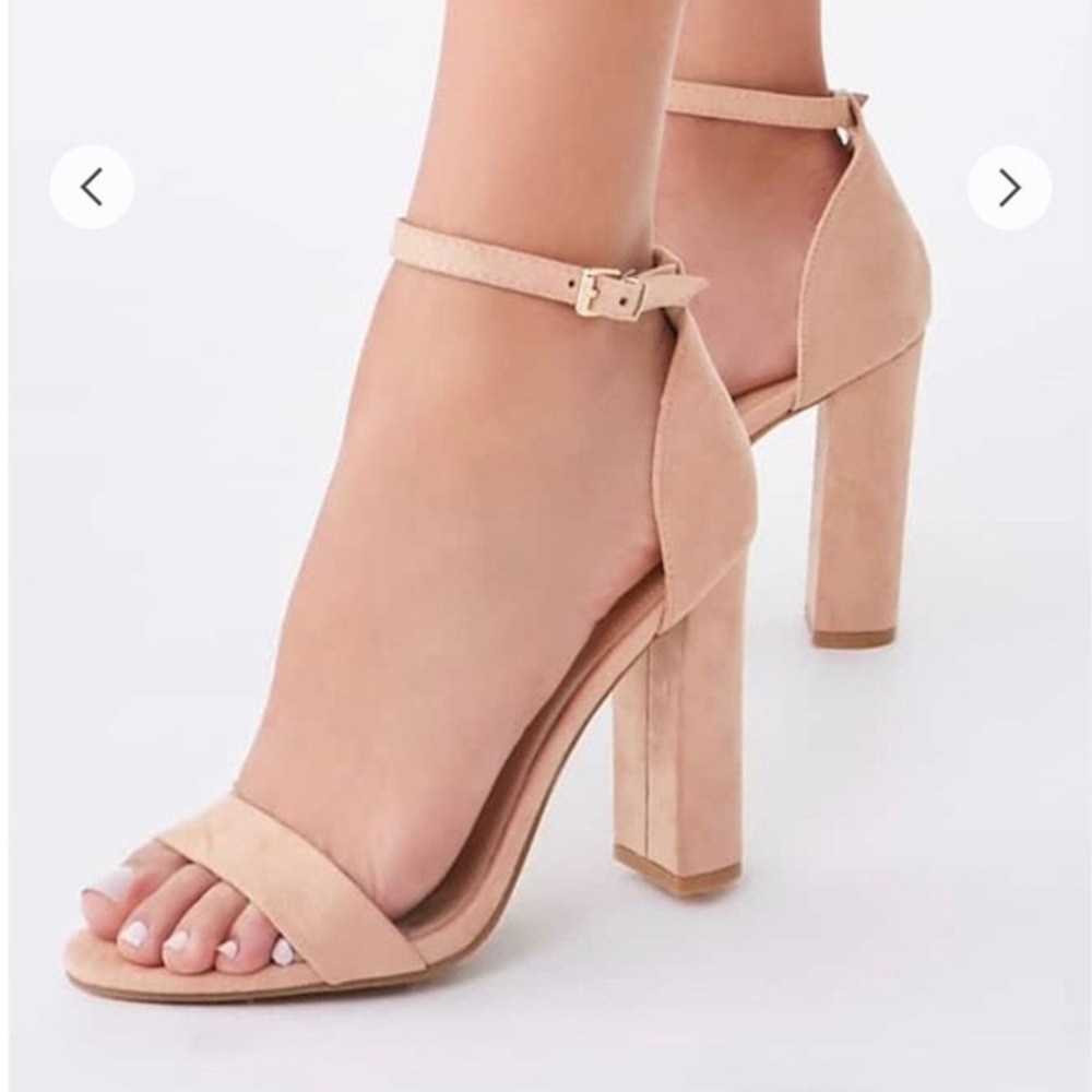 Forever 21 Nude Suede Ankle Strap Block Heels